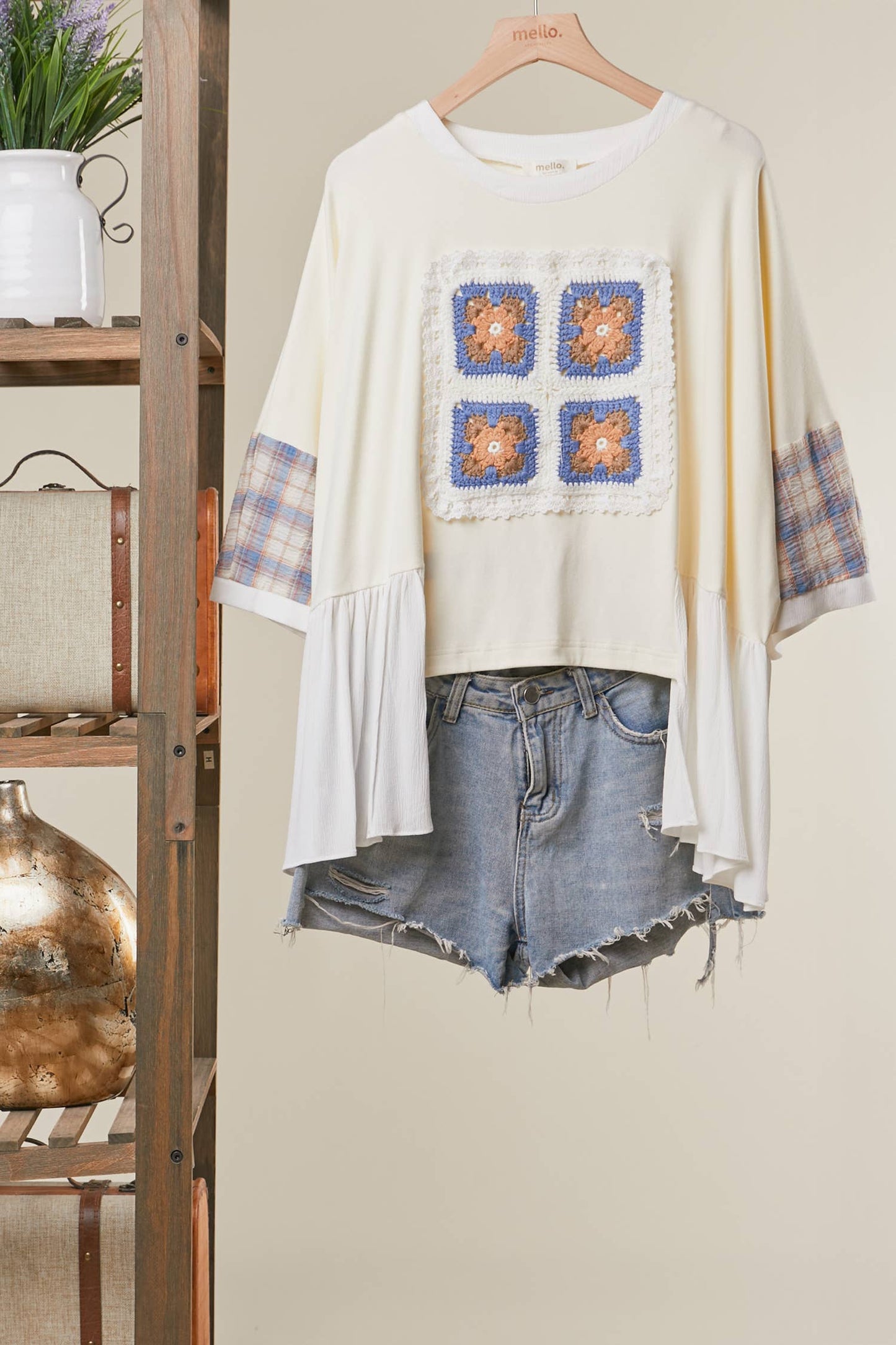 Patchwork Motif Knit Top