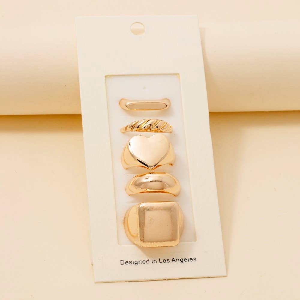 5Pc Mixed Signet Band Rings Set: G