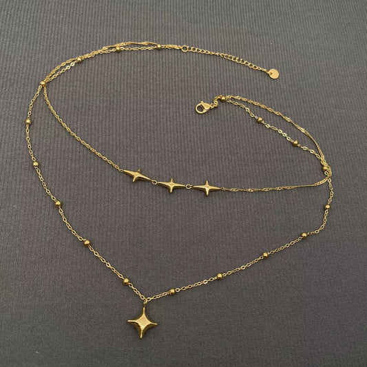 18K Gold Plated SS Star Charm Double Layer Necklace - FGS/MS