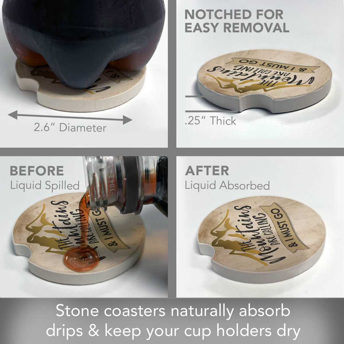 The Mountains Are Calling Absorbent Stone Car Coaster 1 Pk