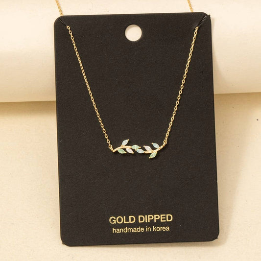 Gold Dipped Cz Leaf Branch Chain Necklace: GMI