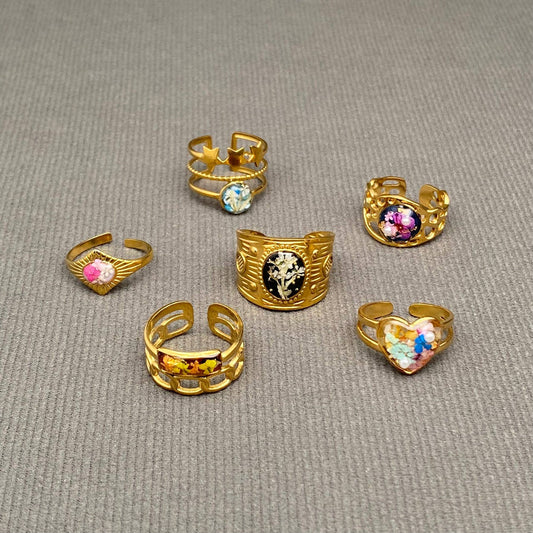 Dried Flowers 18K Gold Plated Stainless Steel Ring - PDF/FGS: Style E
