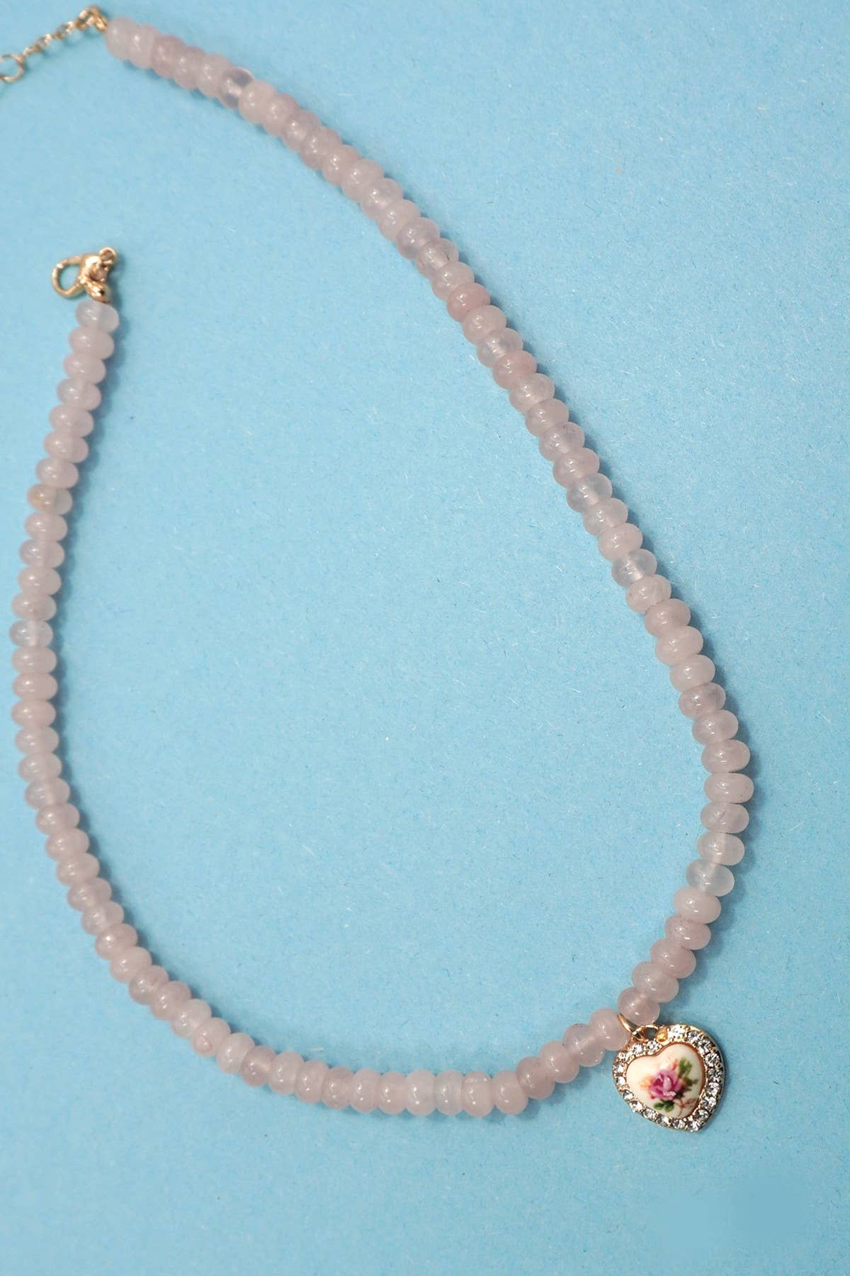 NATURAL SEMI PRECIOUS STONE BEADED CHARM NECKLACE | 80N91561: Rose Quartz