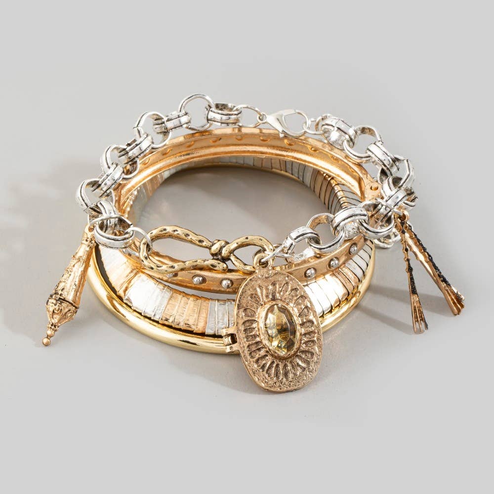 Chain Link Bangle Bracelet Set: MULTI