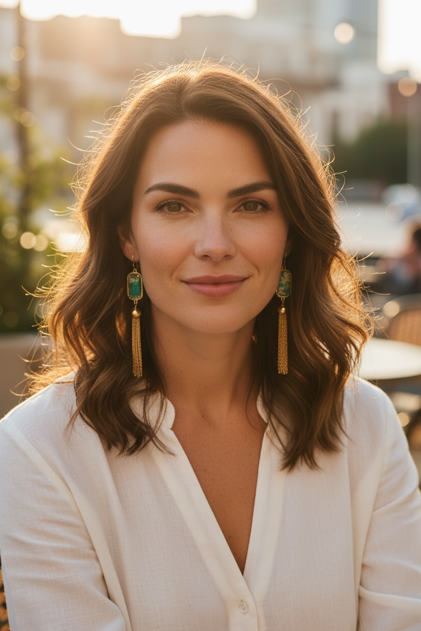 2.75” green jasper Earring with gold tassel