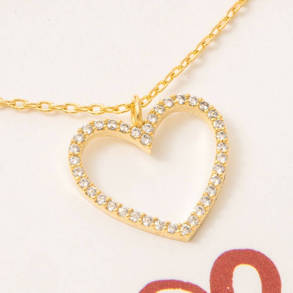 Gold Dipped Outline Cz Pave Heart Pendant Necklace: GDCRY
