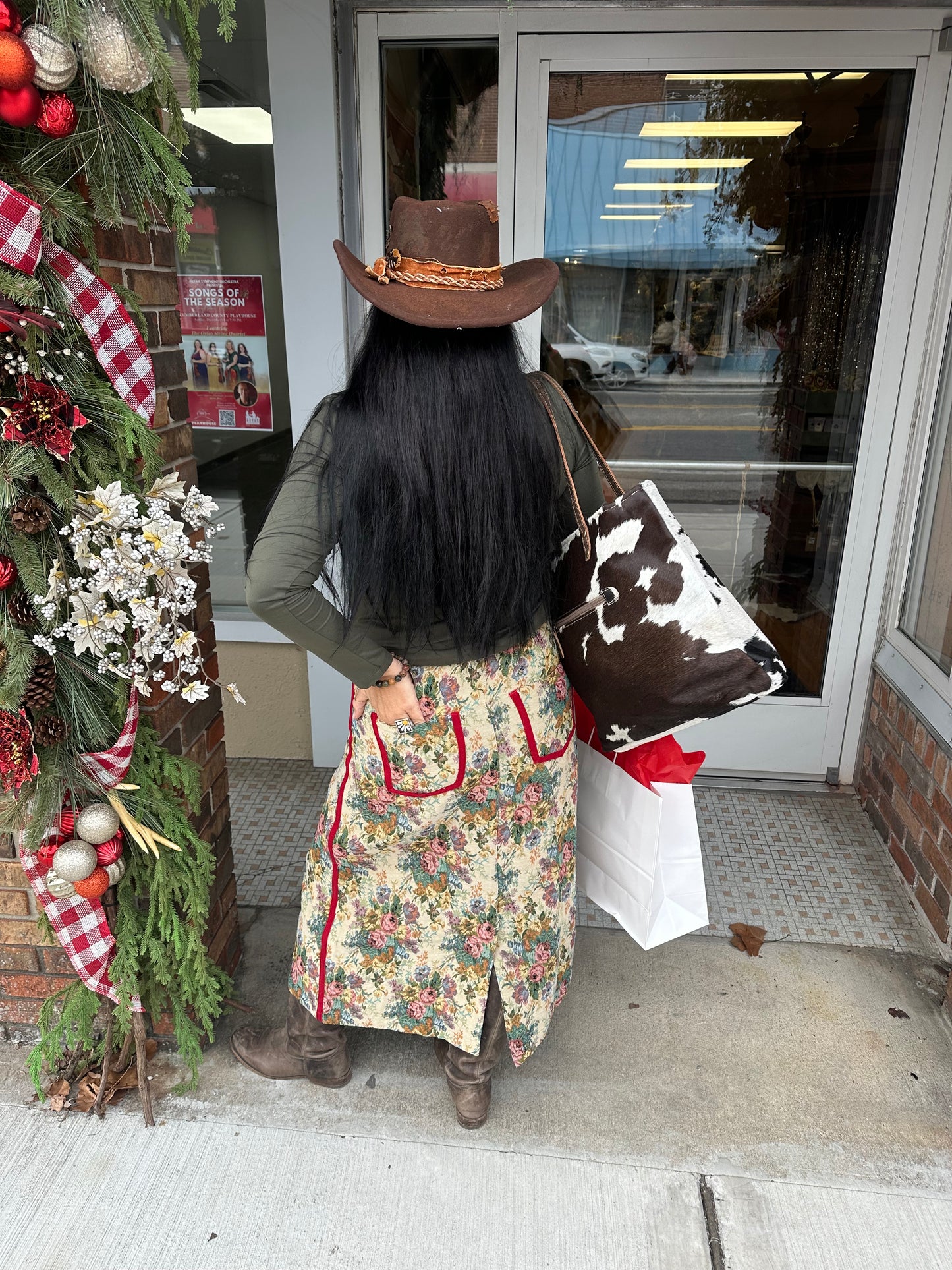 Vintage Floral Front Slit Midi Skirt