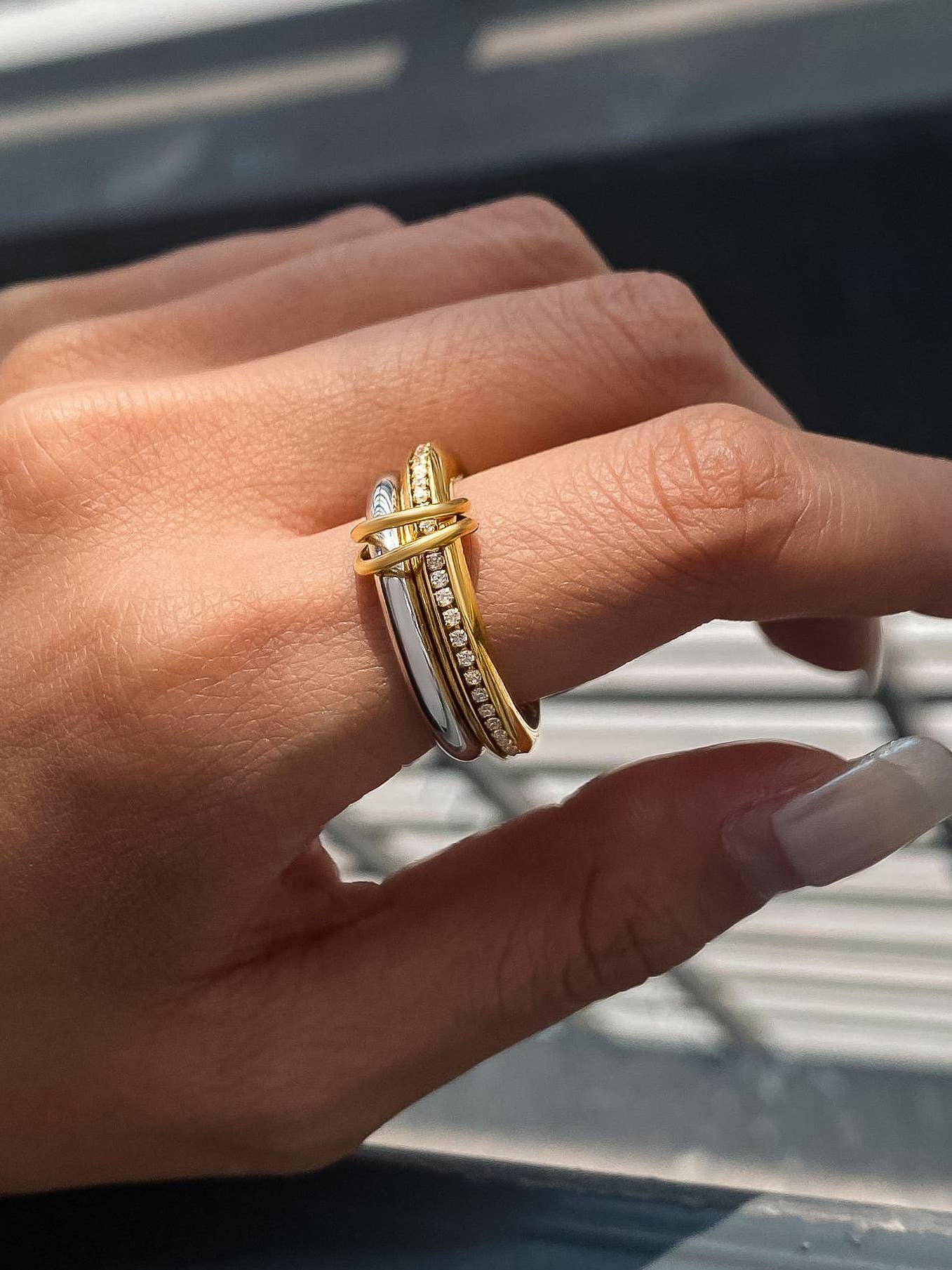 Bayard 18K Gold Non-Tarnish Multi Stack CZ Band Ring: Multi-Colored / 8