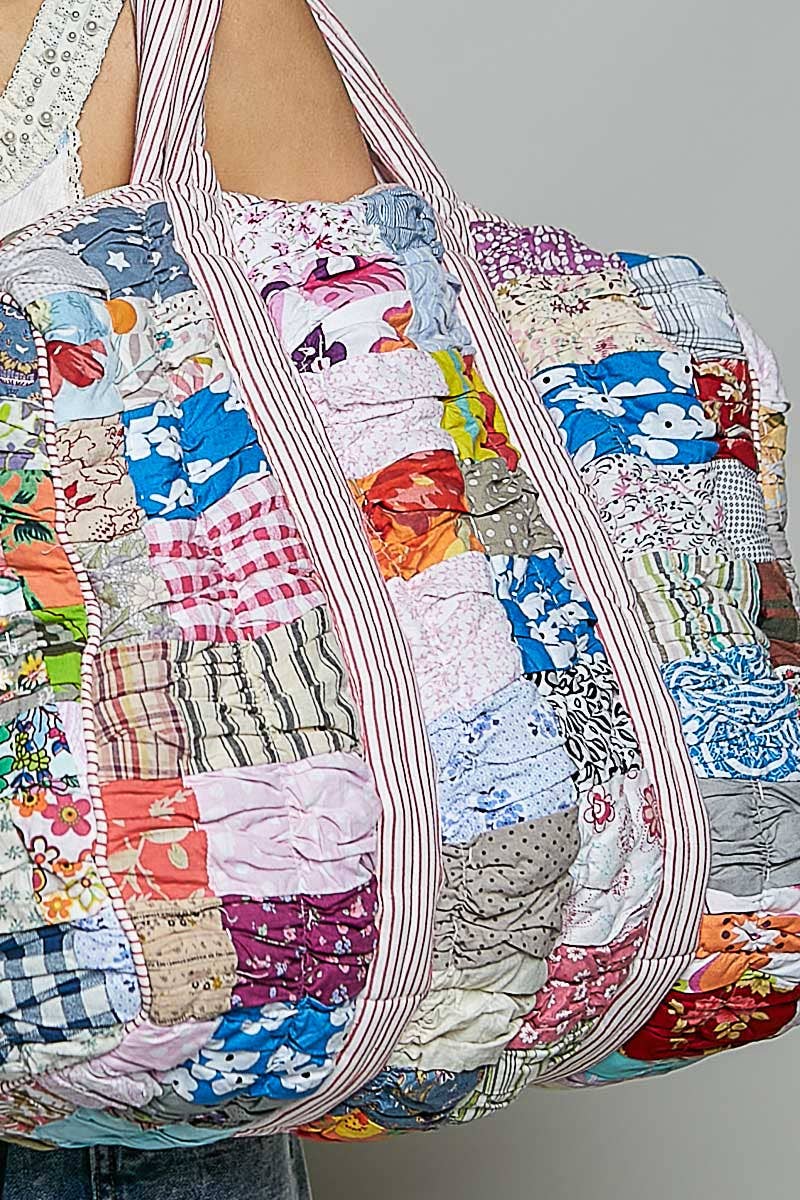 Quilted Multi-Print Mixed Floral Patchwork Duffle Bag