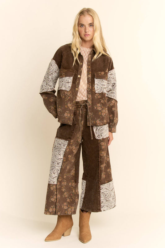 WASHED FLORAL BUTTON FRONT SHIRT JACKET SHACKET