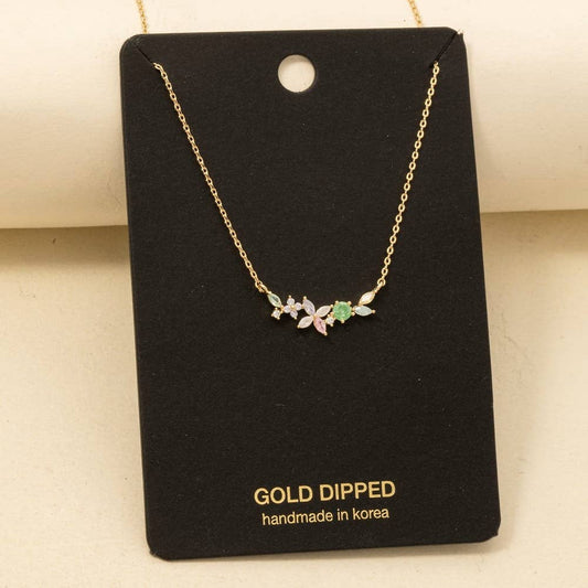 Gold Dipped Cz Butterfly Flower Charm Necklace: G