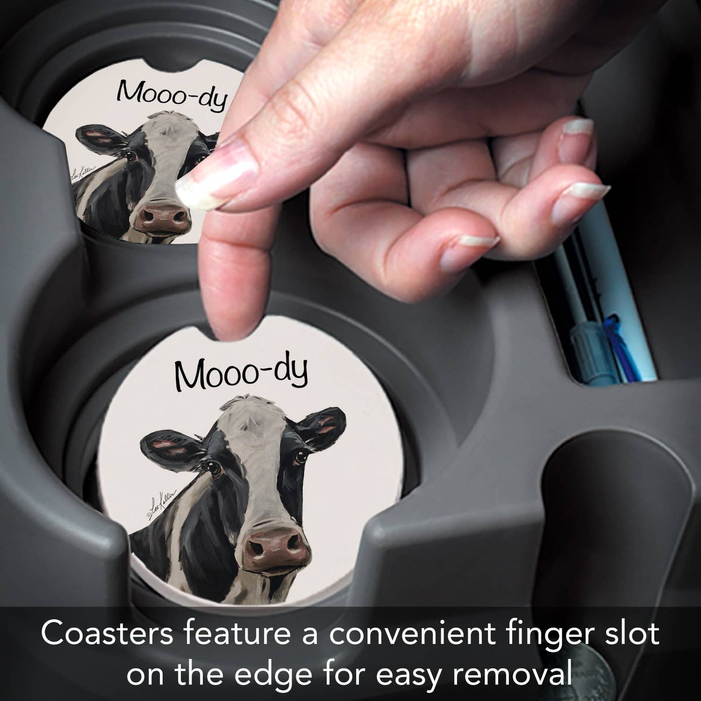 "Mooo-dy" Absorbent Stone Car Coaster 1pk