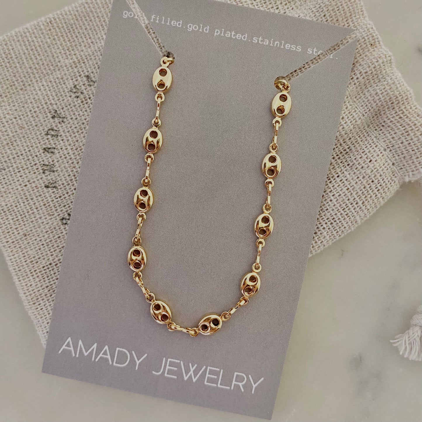18k Gold Filled Mariner Coffee Bean Link Chain Bracelet