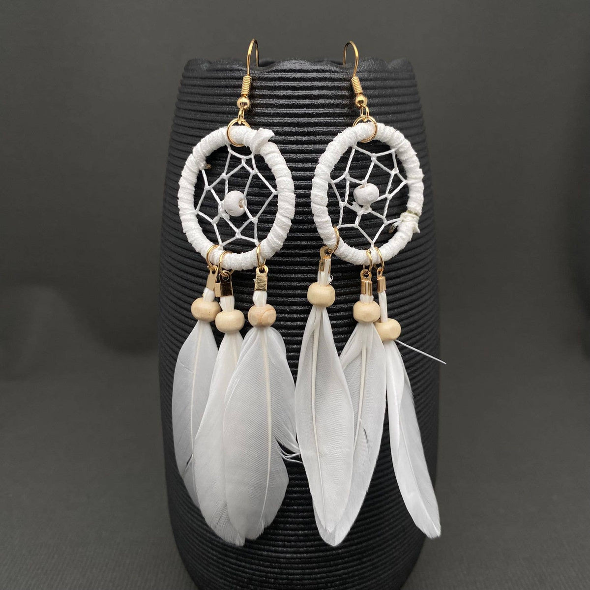 Multi-style White Feather Fringe Dangle Earrings: B