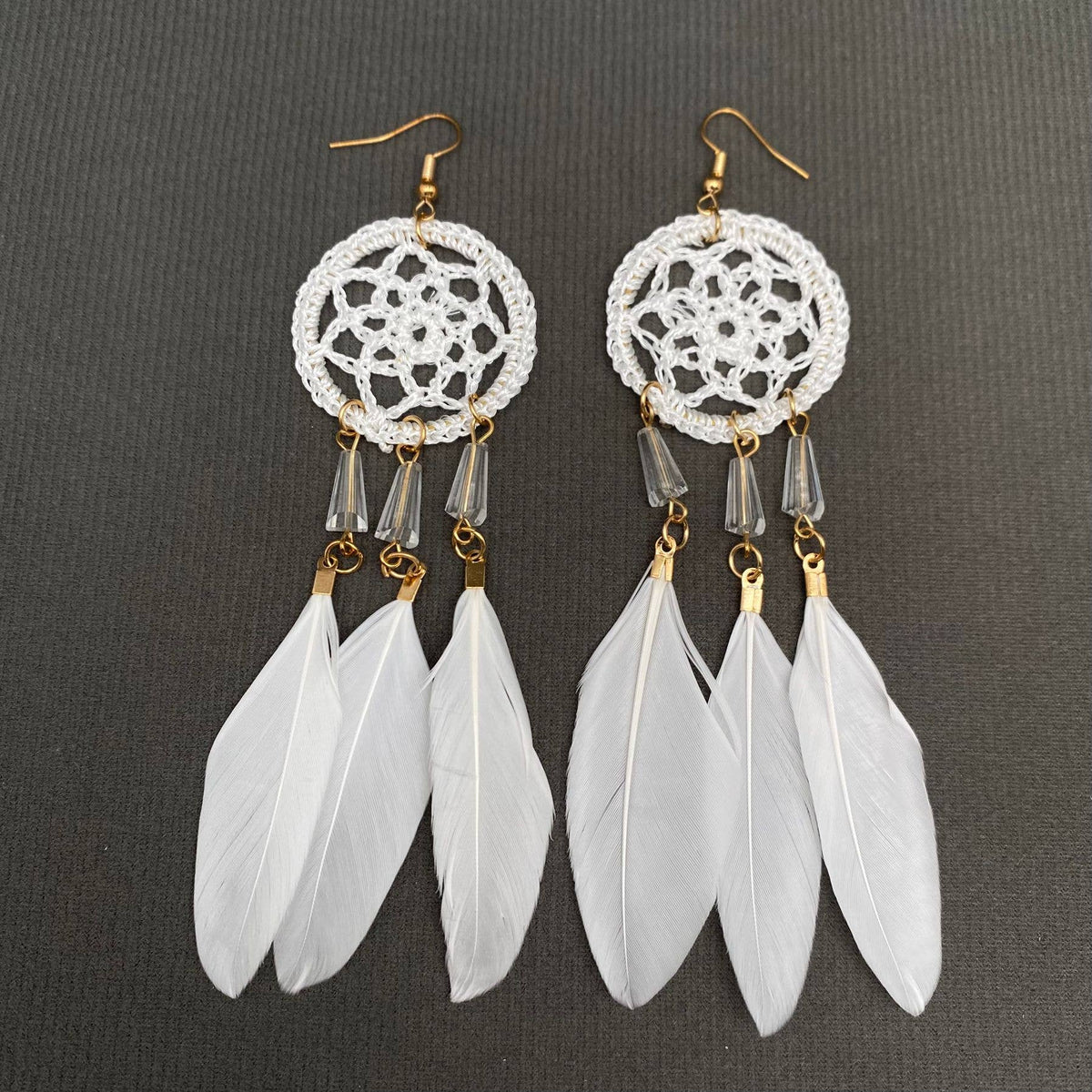 Multi-style White Feather Fringe Dangle Earrings: B