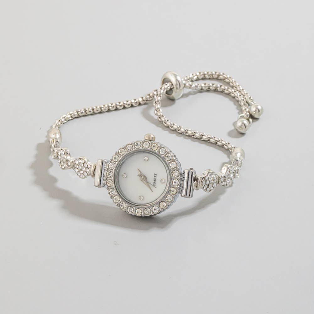 Antique Gold Cz Adjustable Bracelet Watch: G
