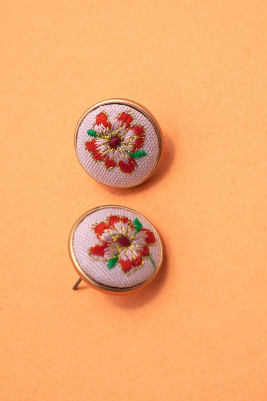 EMBROIDERY FLORAL GOLD EDGE STUD EARRINGS