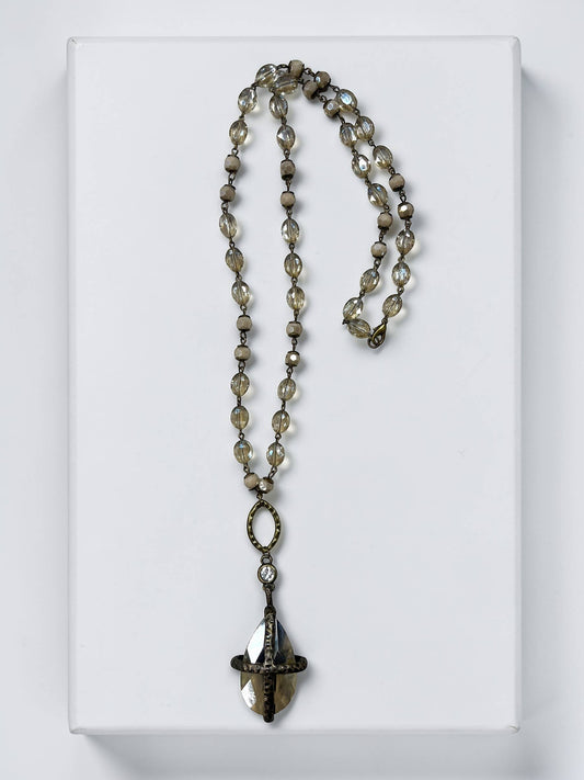 30” champ ivory mix necklace with 3 station heirloom pendant