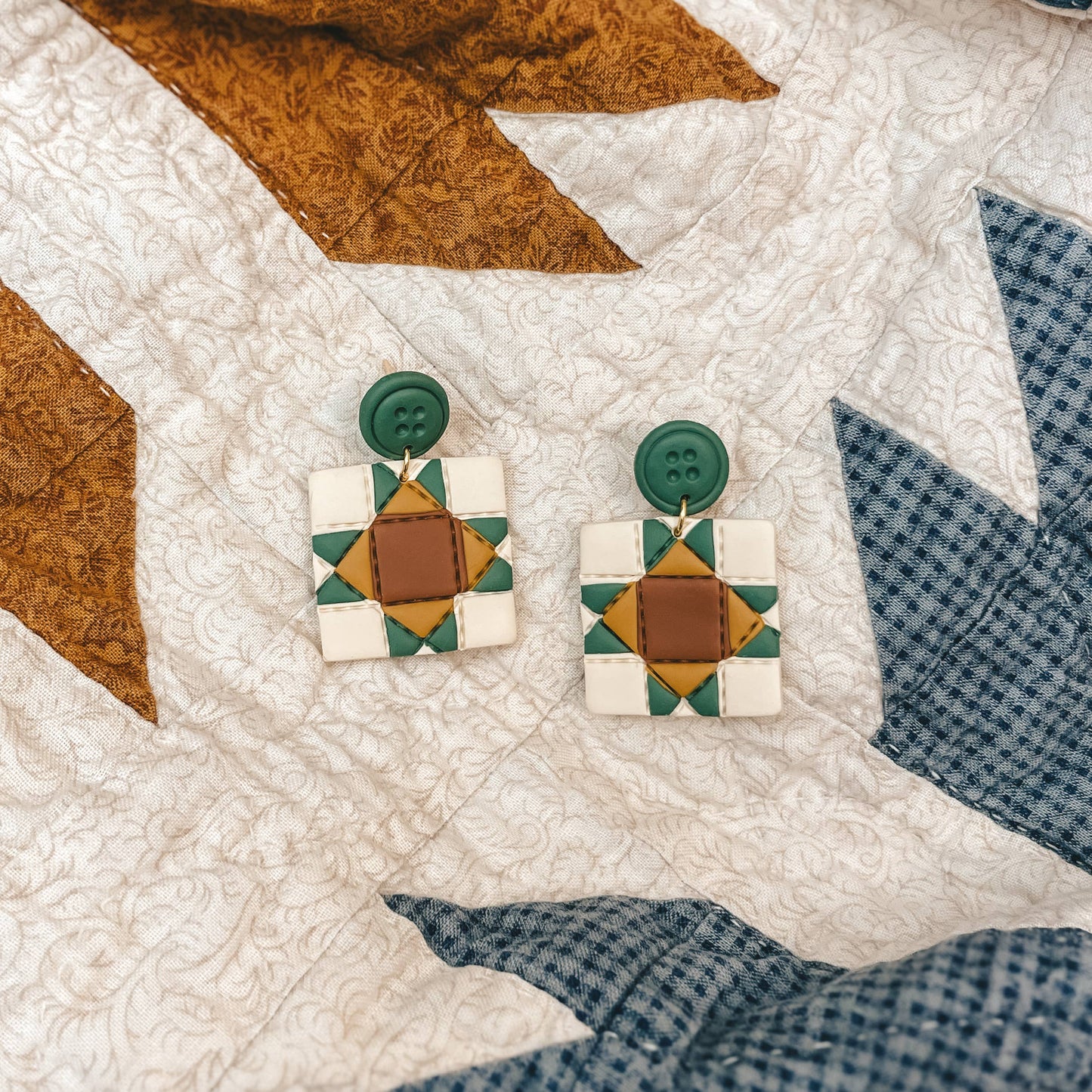 Quilted Style Stud Dangle Earrings | Button + Block