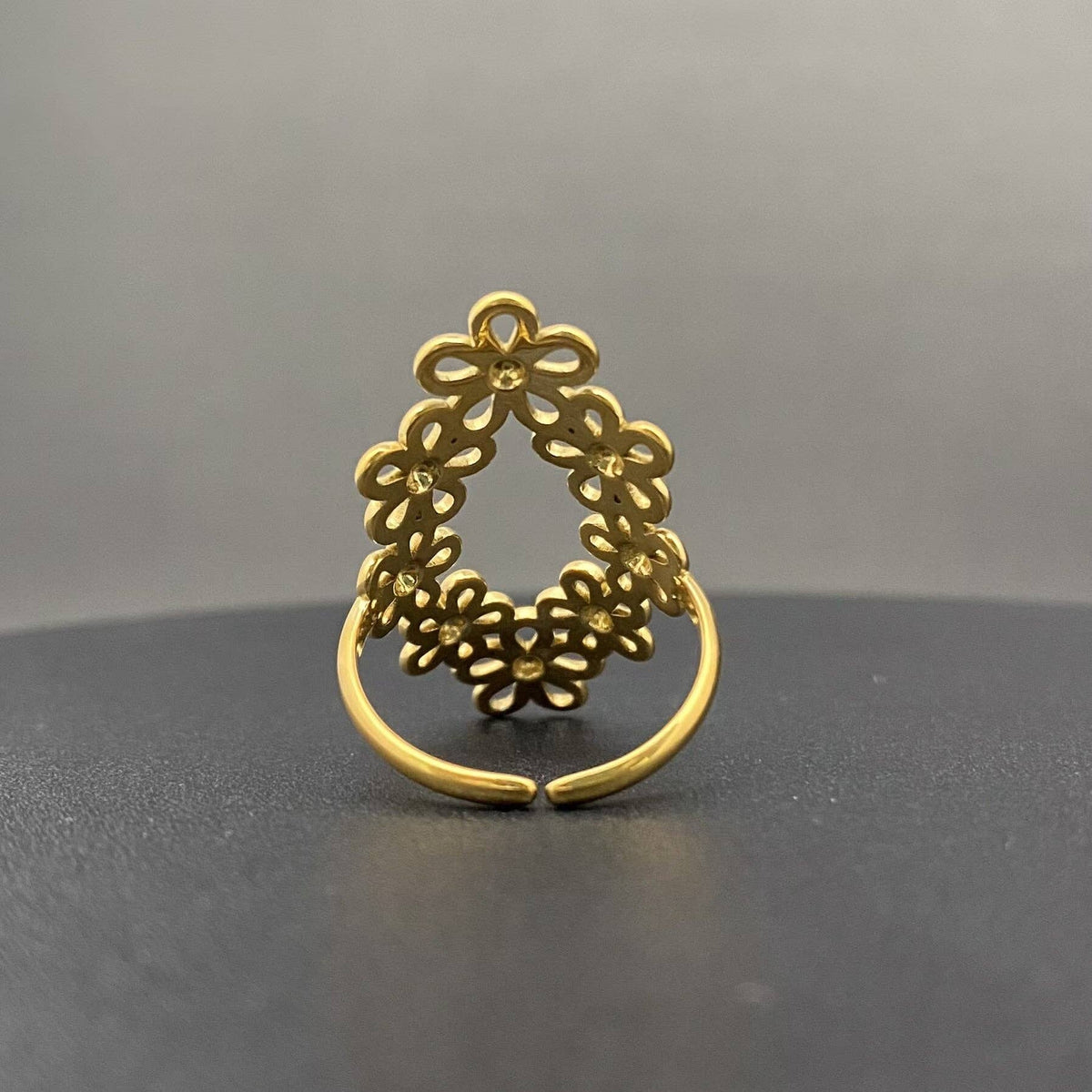 Hollow Flower 18K Gold Plated Stainless Steel Adjustable Ring - FGS
