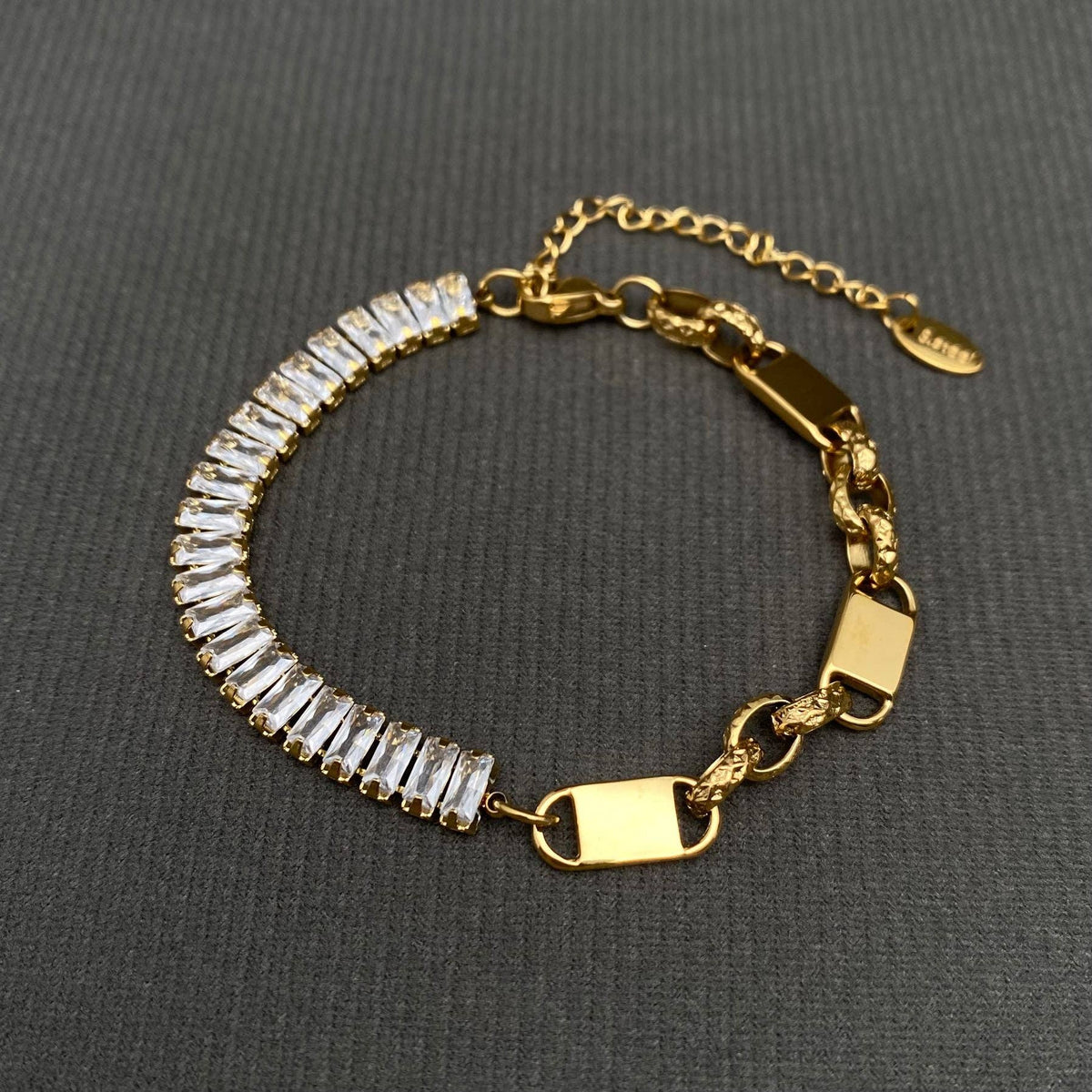 Square Zircon Iinked 18K Gold Plated S.Steel Bracelet - FGS: Golden