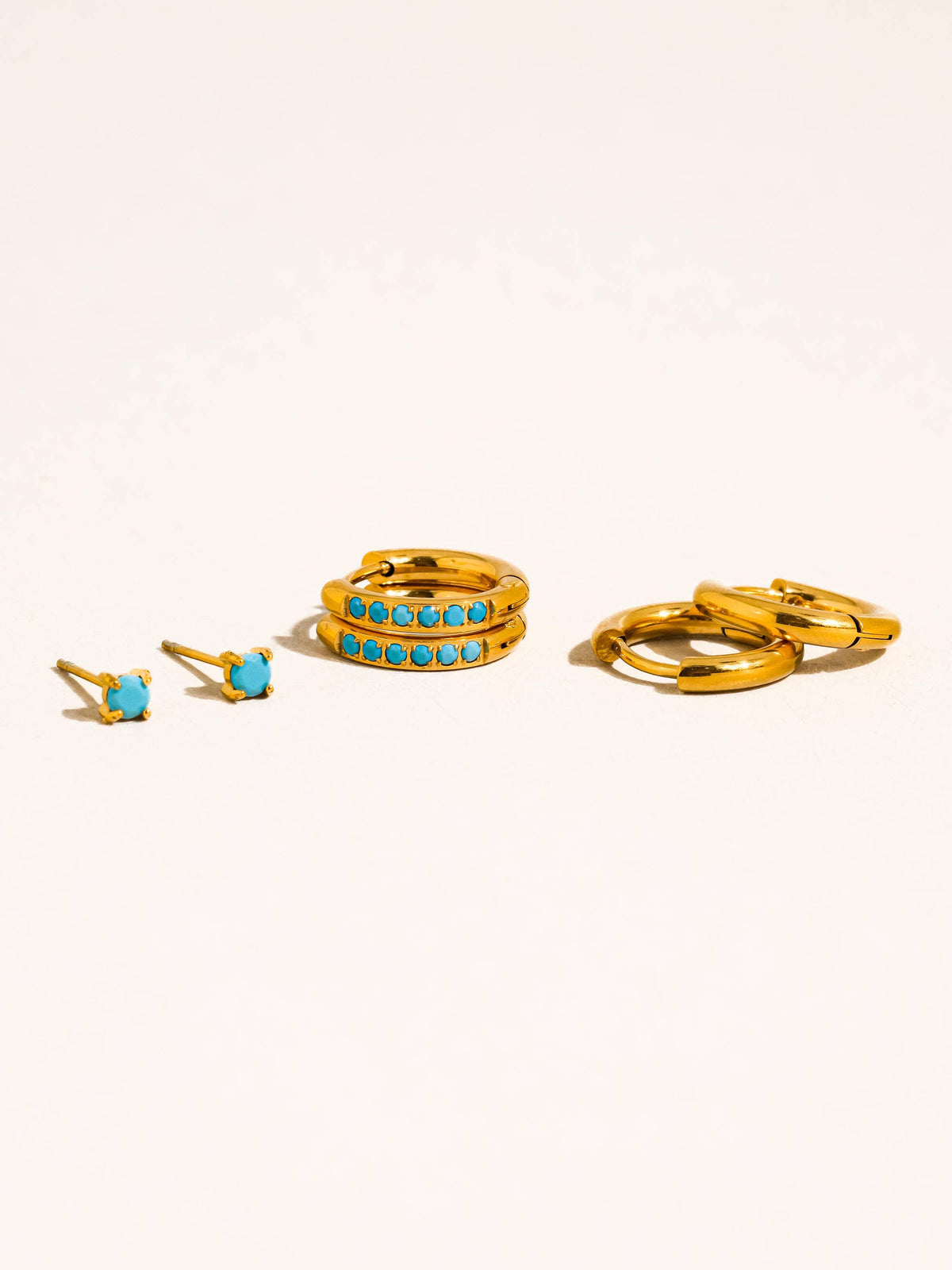Ivalo 18K Gold Non-Tarnish Turquoise Huggie Earring Set: Turquoise