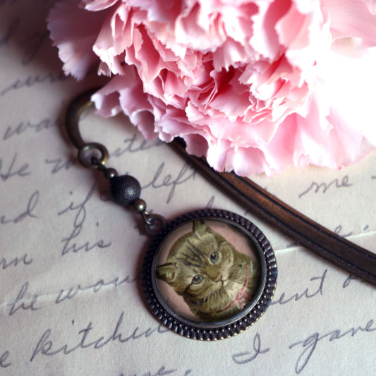 Best Friends Victorian Tabby Cat Bronze and Glass Bookmark