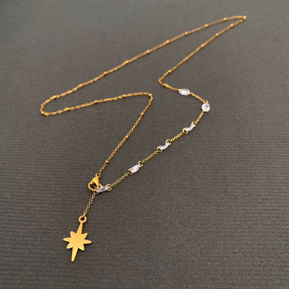 Zircon Star Charm 18K Golden SS Y-neck Necklace - FGS/MS