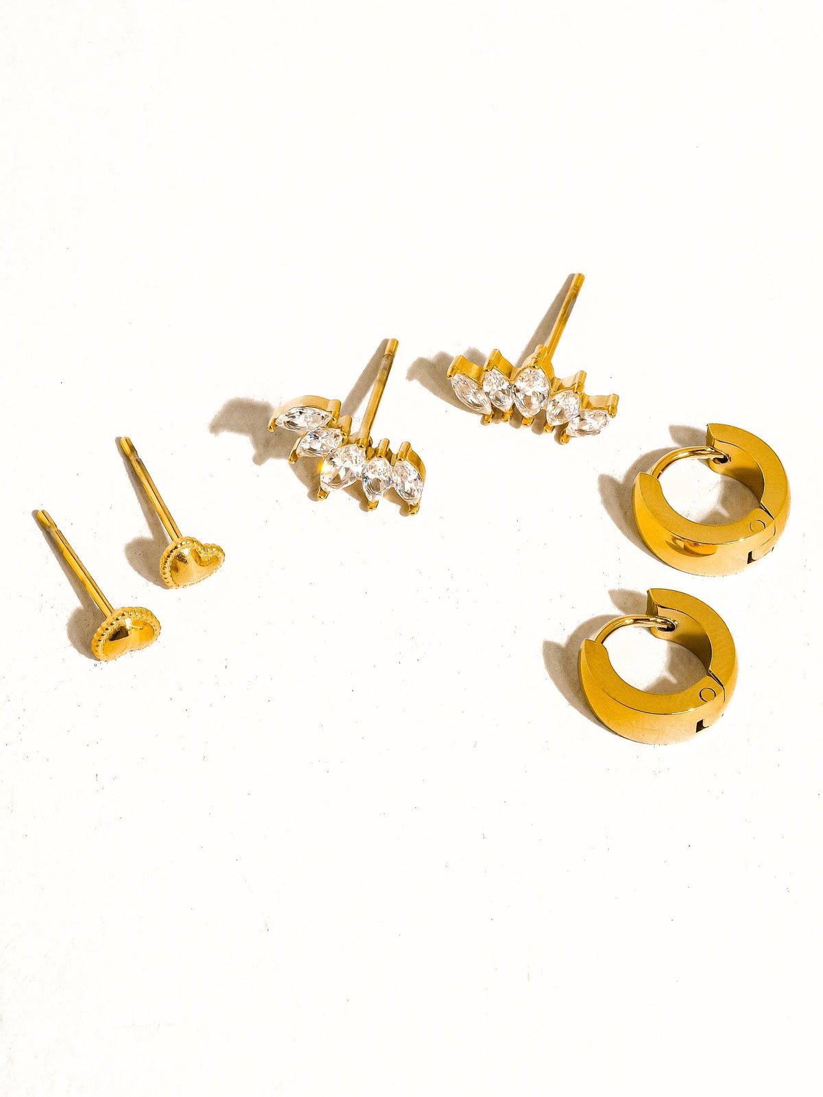 Anouk 18K Gold Non-Tarnish Hearts, Hoops &CZ Earring: Yellow Gold