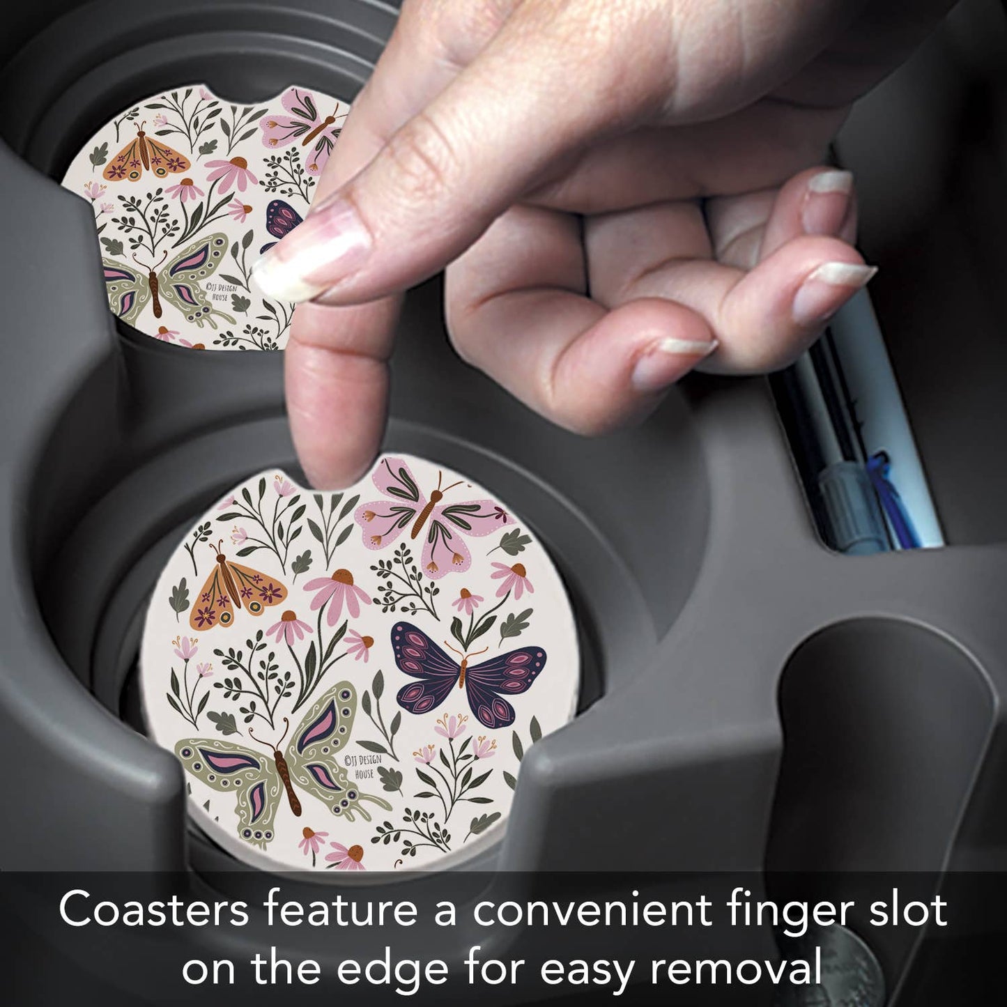 "Flutter Blooms" Absorbent Stone Car Coaster