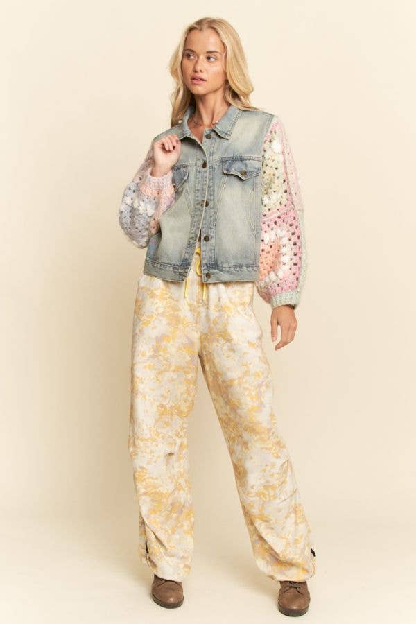 FUZZY FLOWER CROCHET PATCHWORK FRONT JACKET