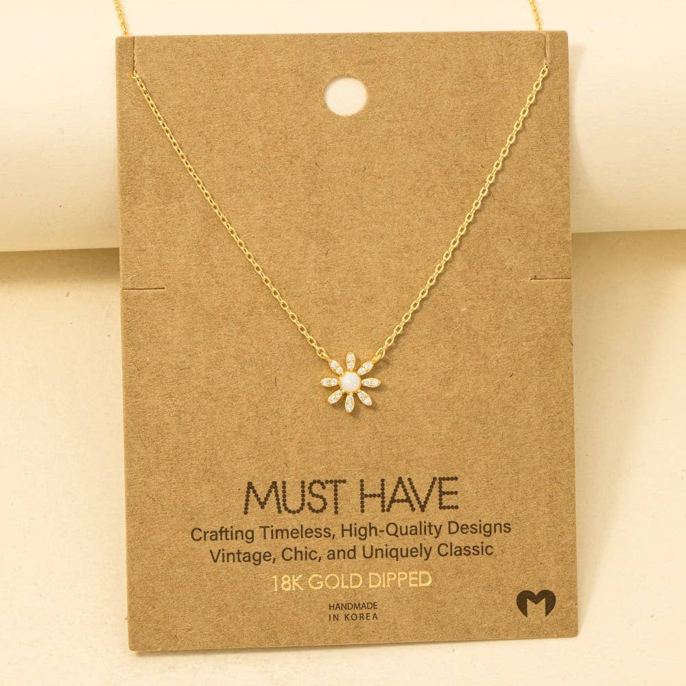 Gold Dipped Mini Opal Flower Pendant Necklace: G
