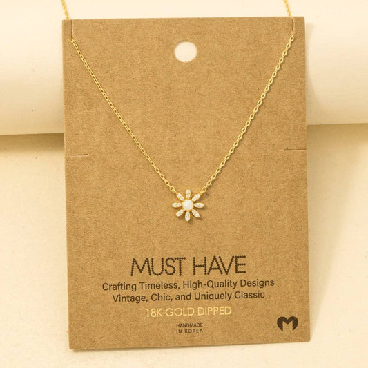 Gold Dipped Mini Opal Flower Pendant Necklace: G