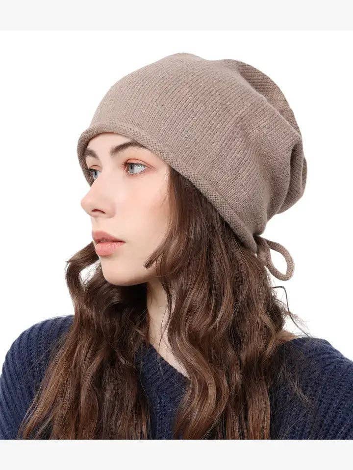 JCH308006 Slouchy Beanie with Adjustable Tie on the Back: Black