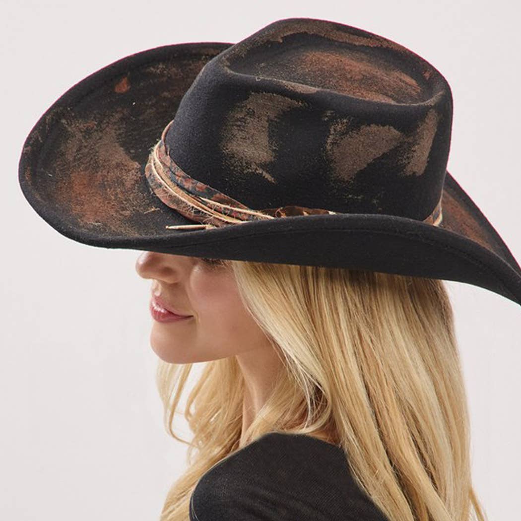 Vintage Versatile Shapeable Cowgirl & Fedora Hat With Feath: BK