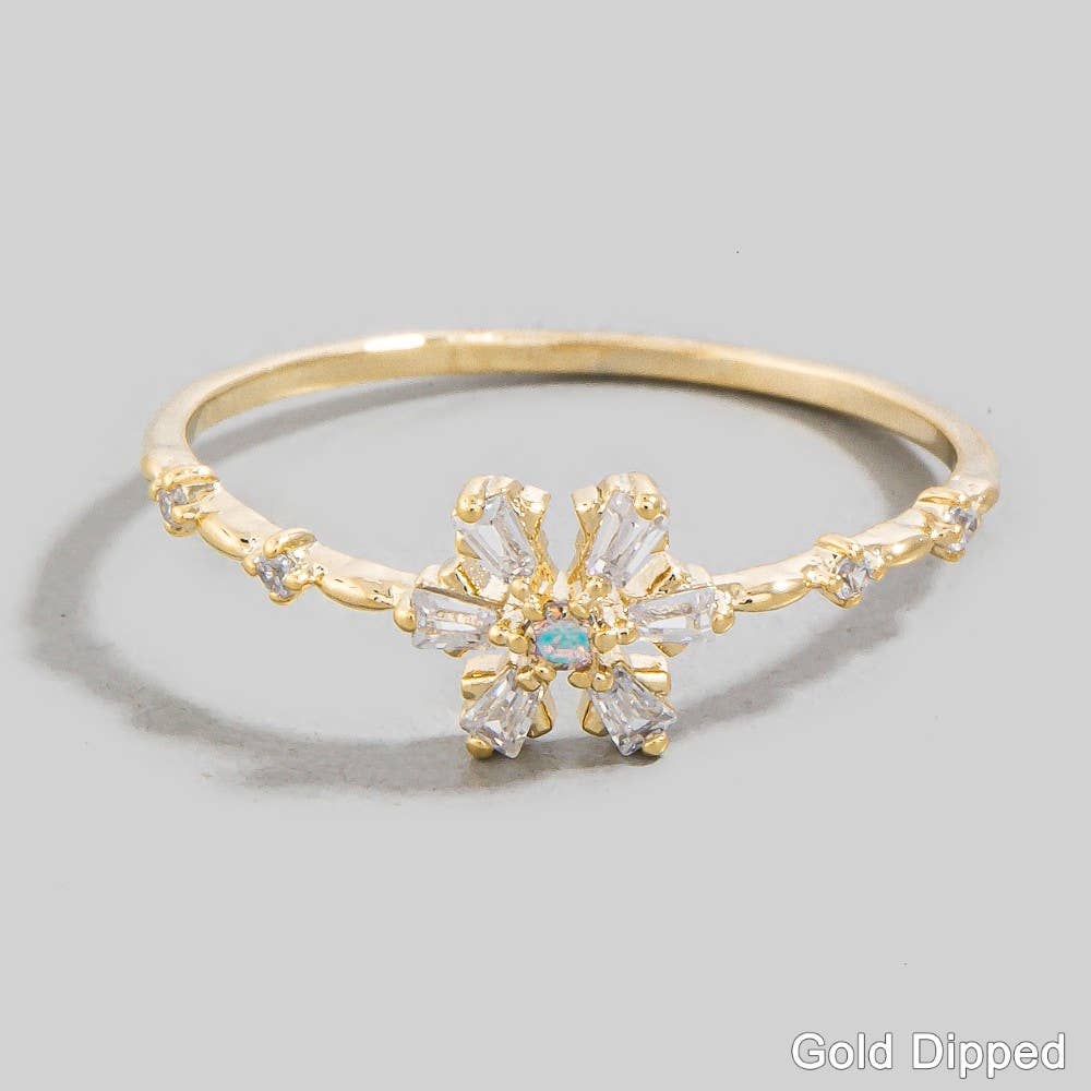 Gold Dipped Cz Flower Ring: G
