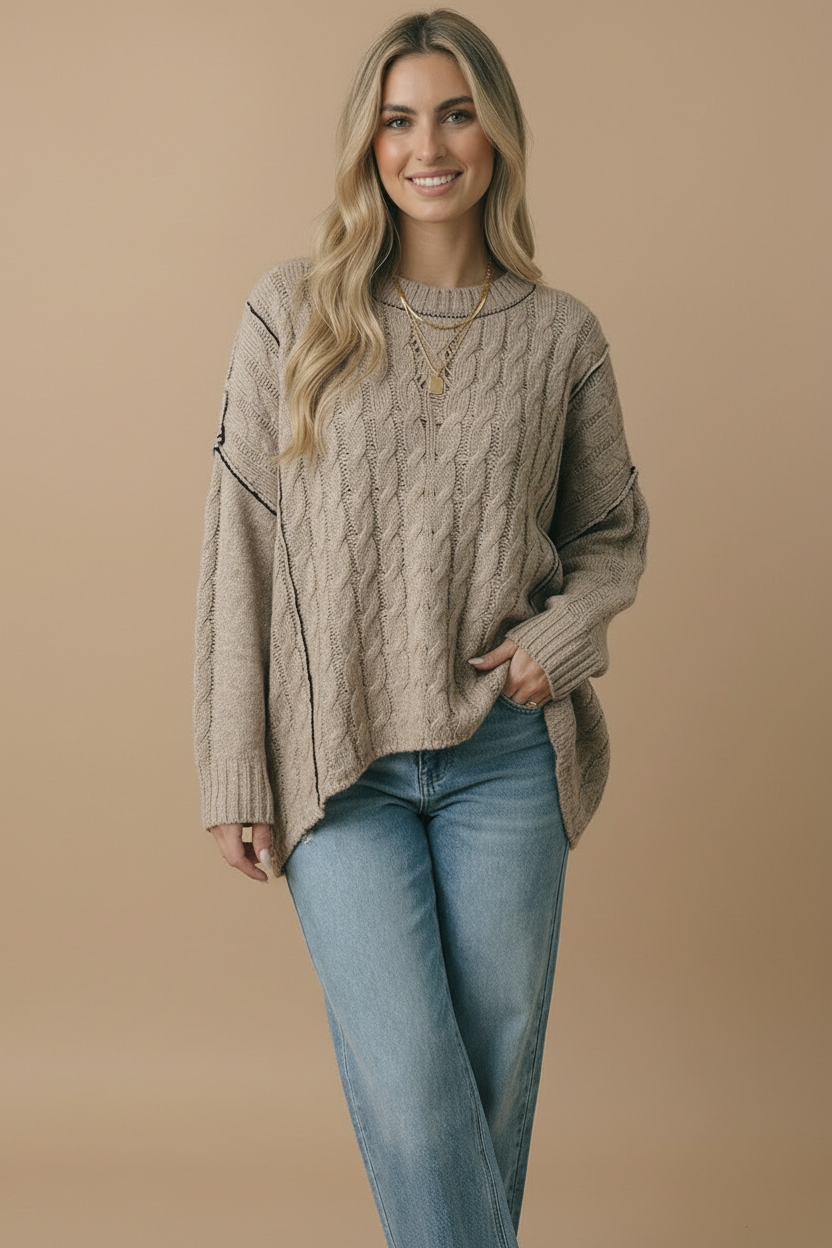 Cable Knit Oversize Pullover Sweater Knit Top