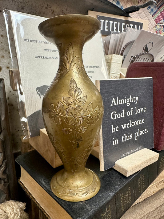 Vintage mini brass etched vase