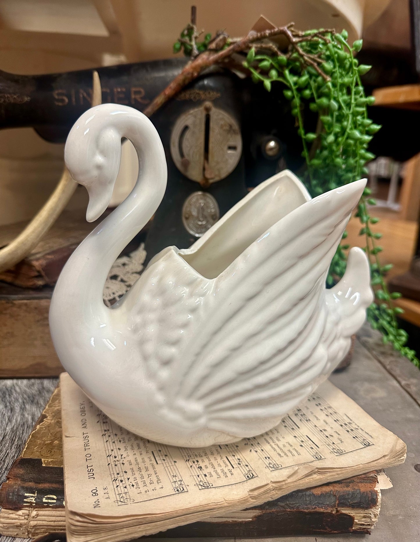 Large ceramic swan planter
