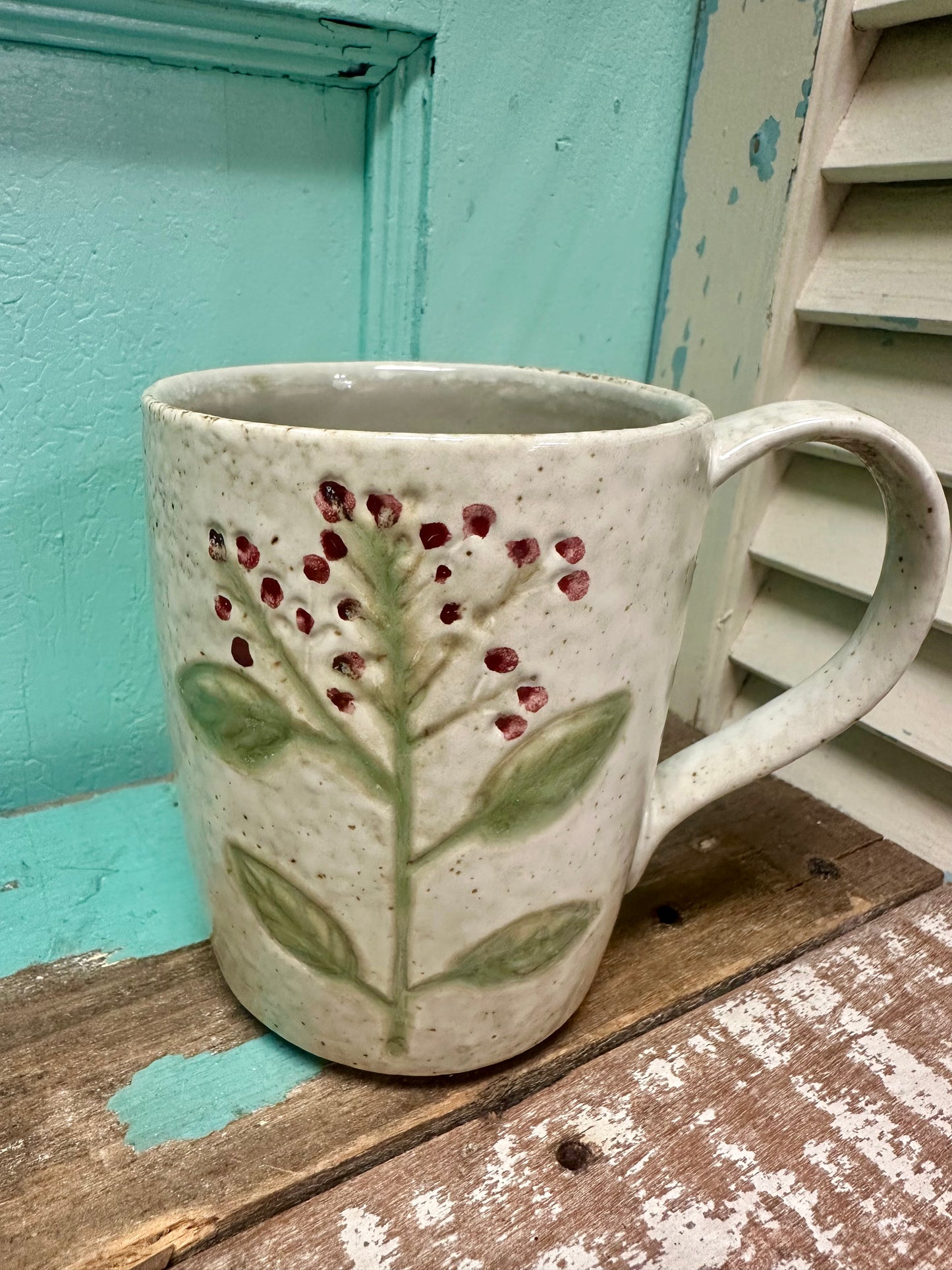 12 oz. Hand-Painted Stoneware Mug w/ Botanicals, 4 Styles