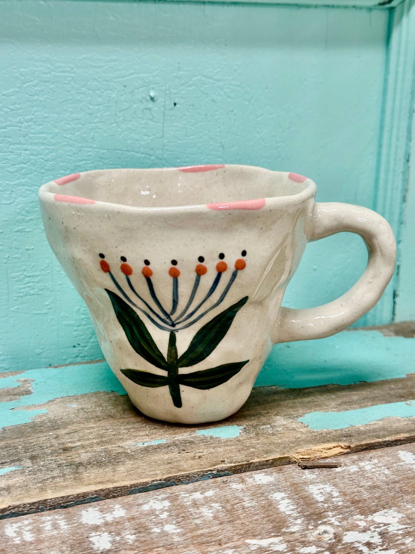 10 oz. Boho Hand-Painted Stoneware Mug with Flower Image, 4 Styles