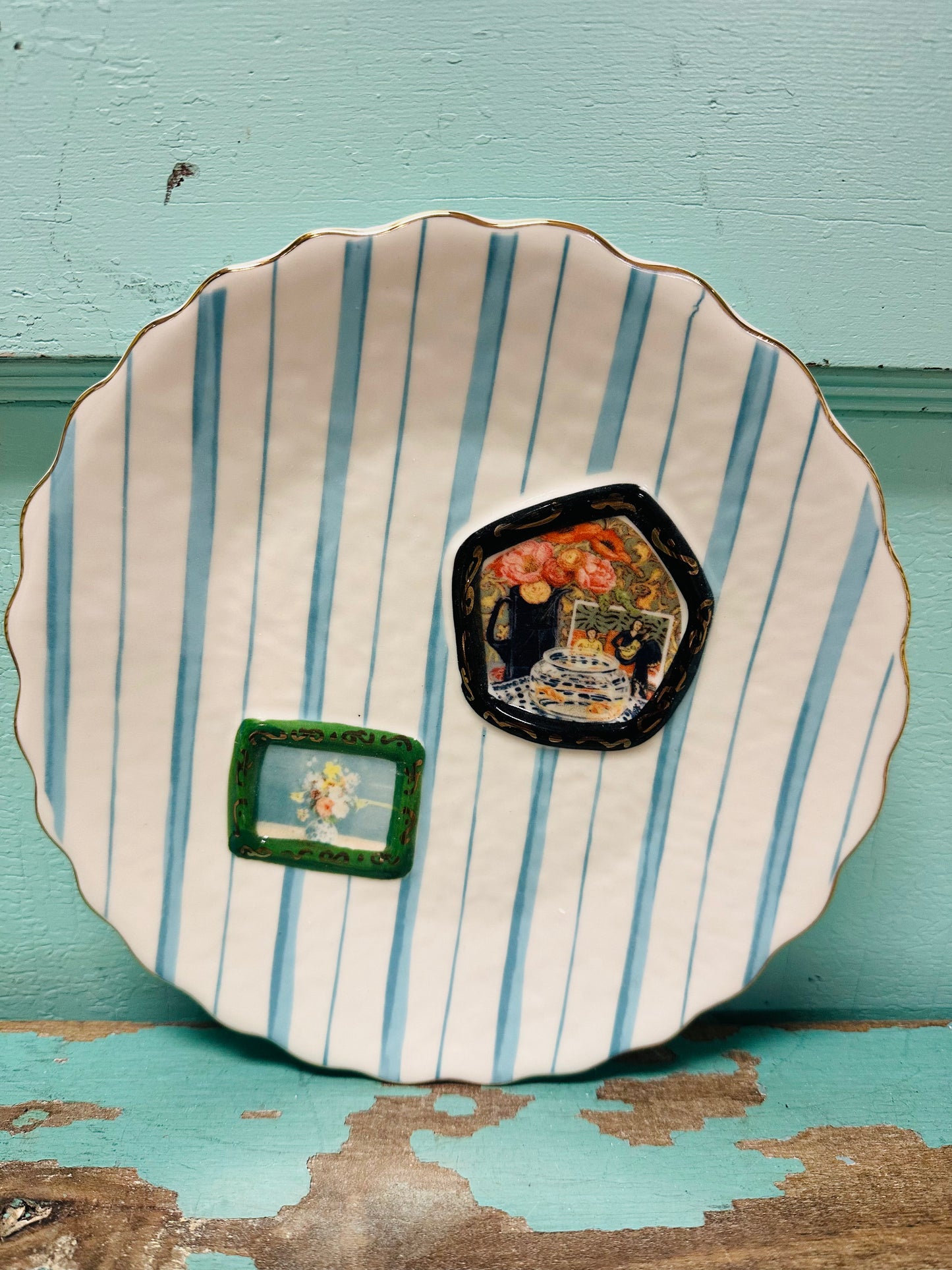 Embossed Hand-Painted Stoneware Plate, 4 Styles