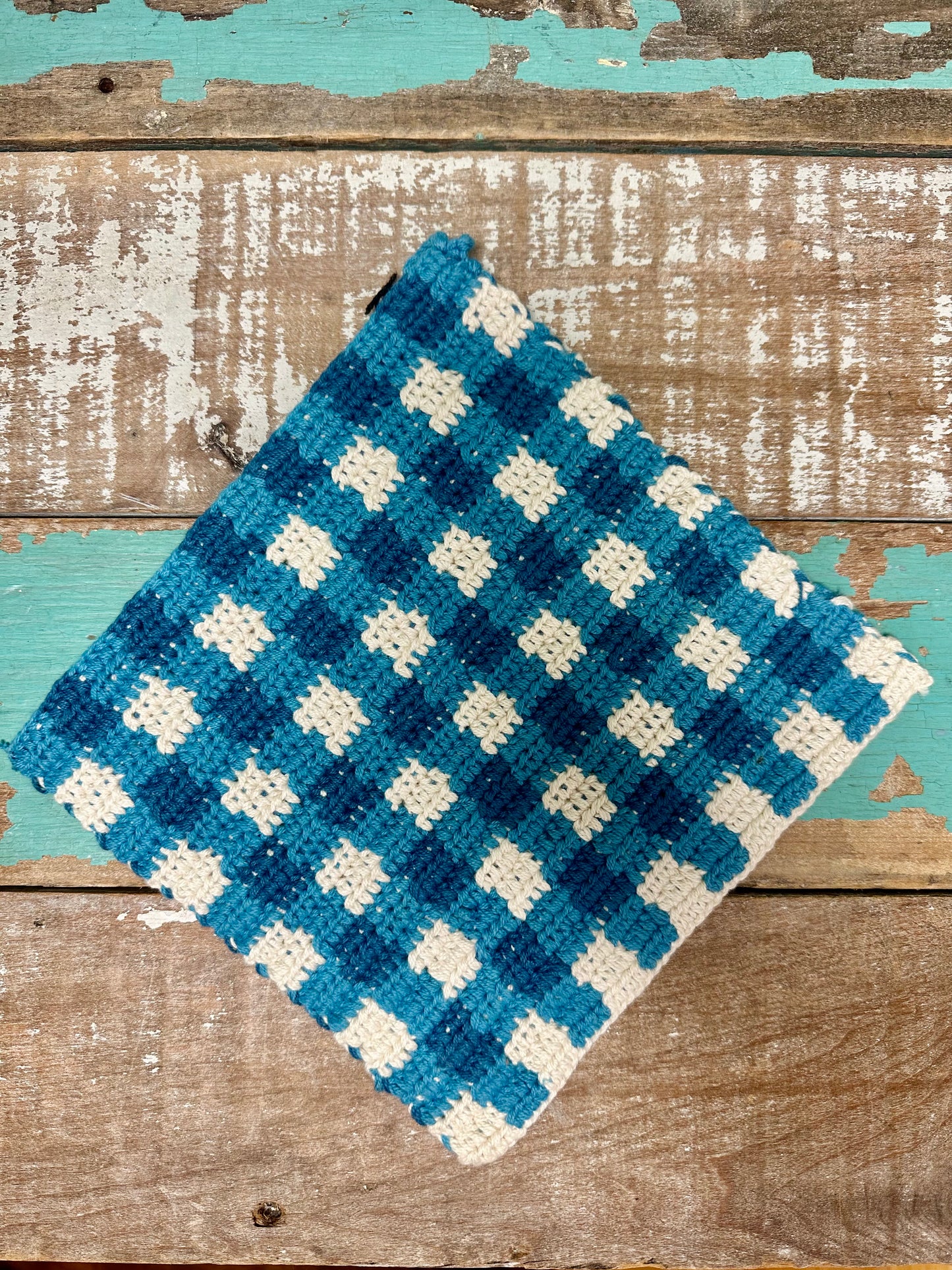 Cotton Crocheted Pot Holder with Check Pattern, 4 Styles