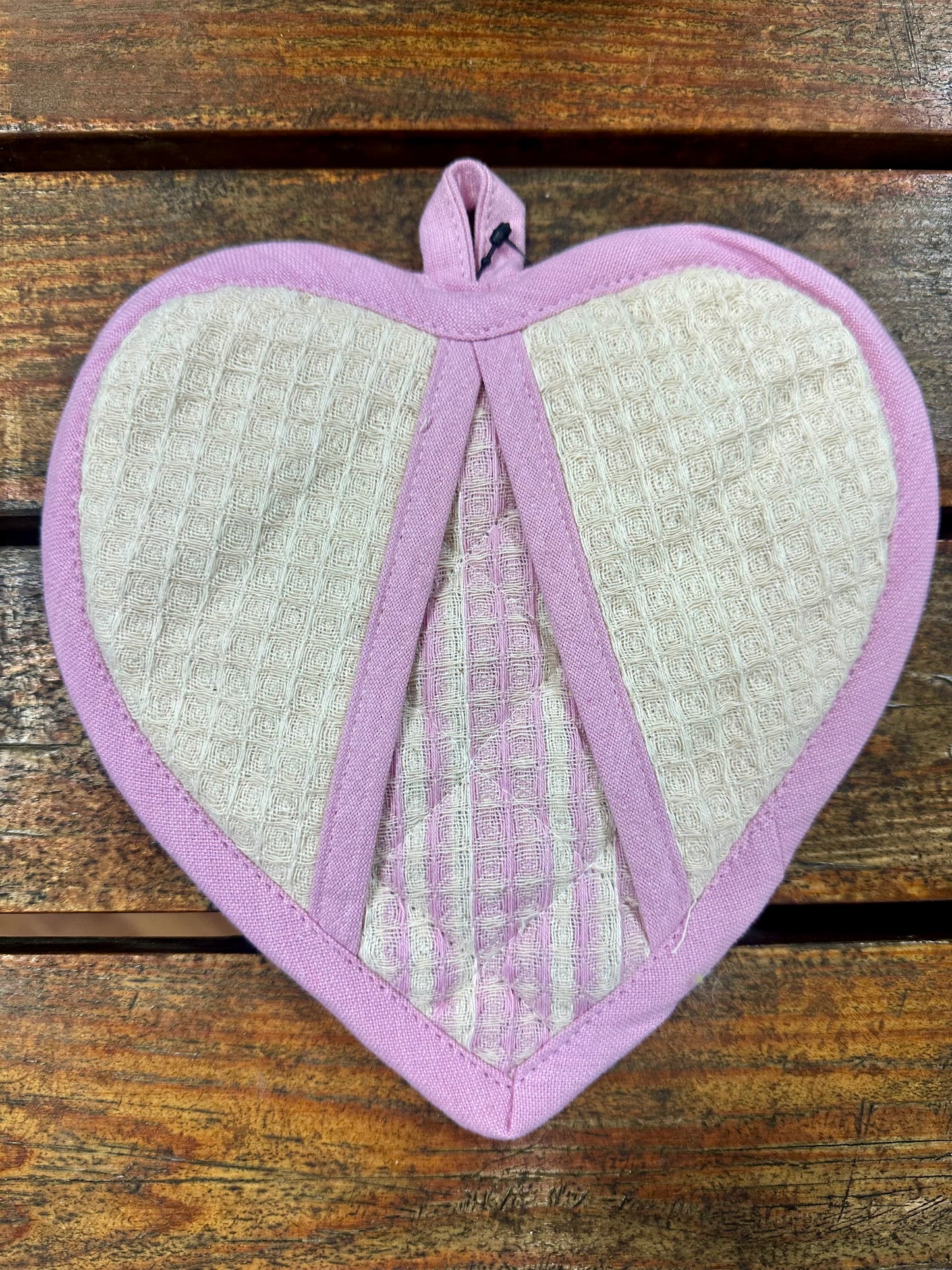 Cotton Quilted Waffle Weave Heart Shaped Pot Holder with Stripes, 3 Styles