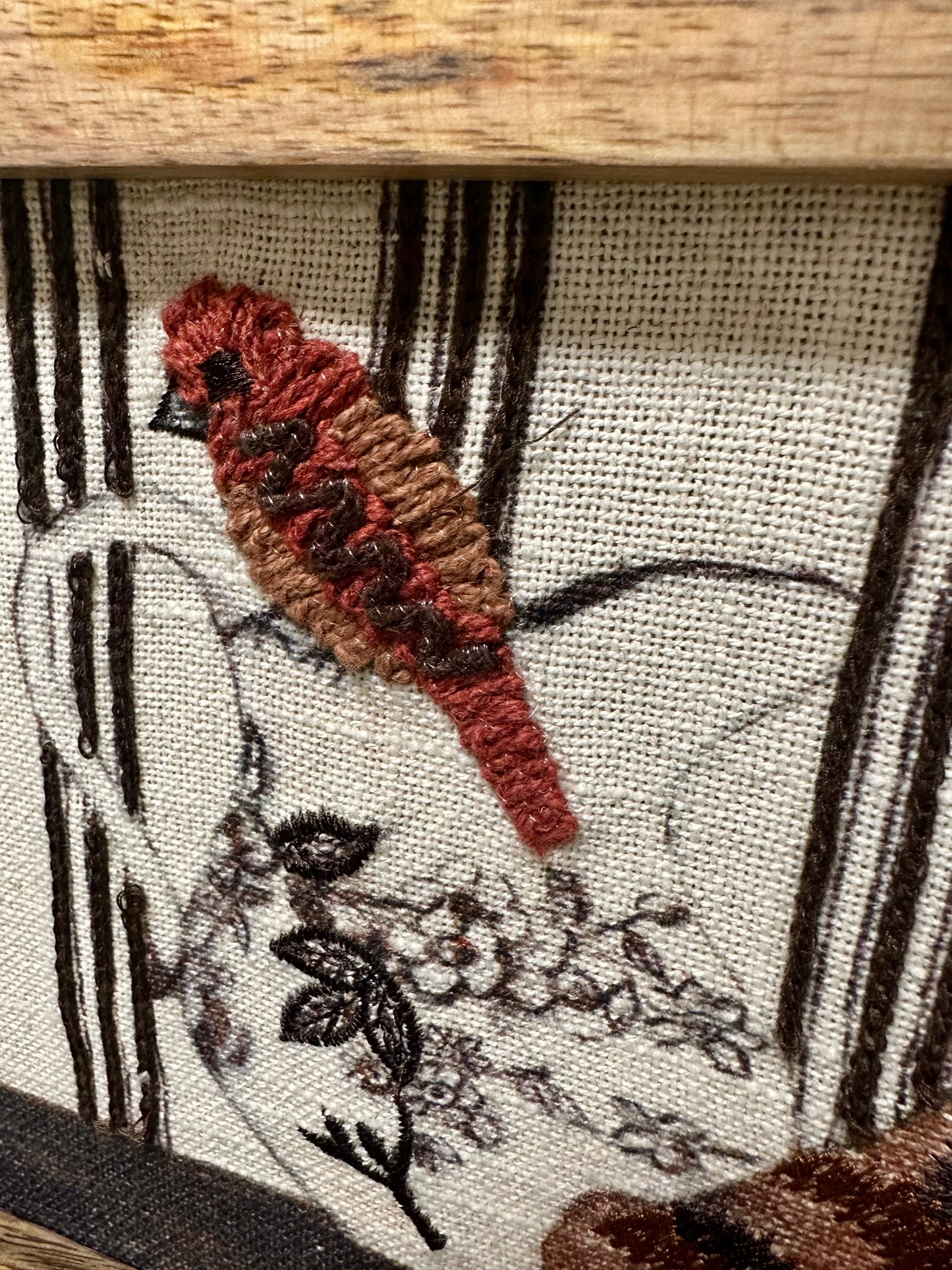 Wood Framed Cotton Embroidered Wall Decor with Bird on Dish, 4 Styles