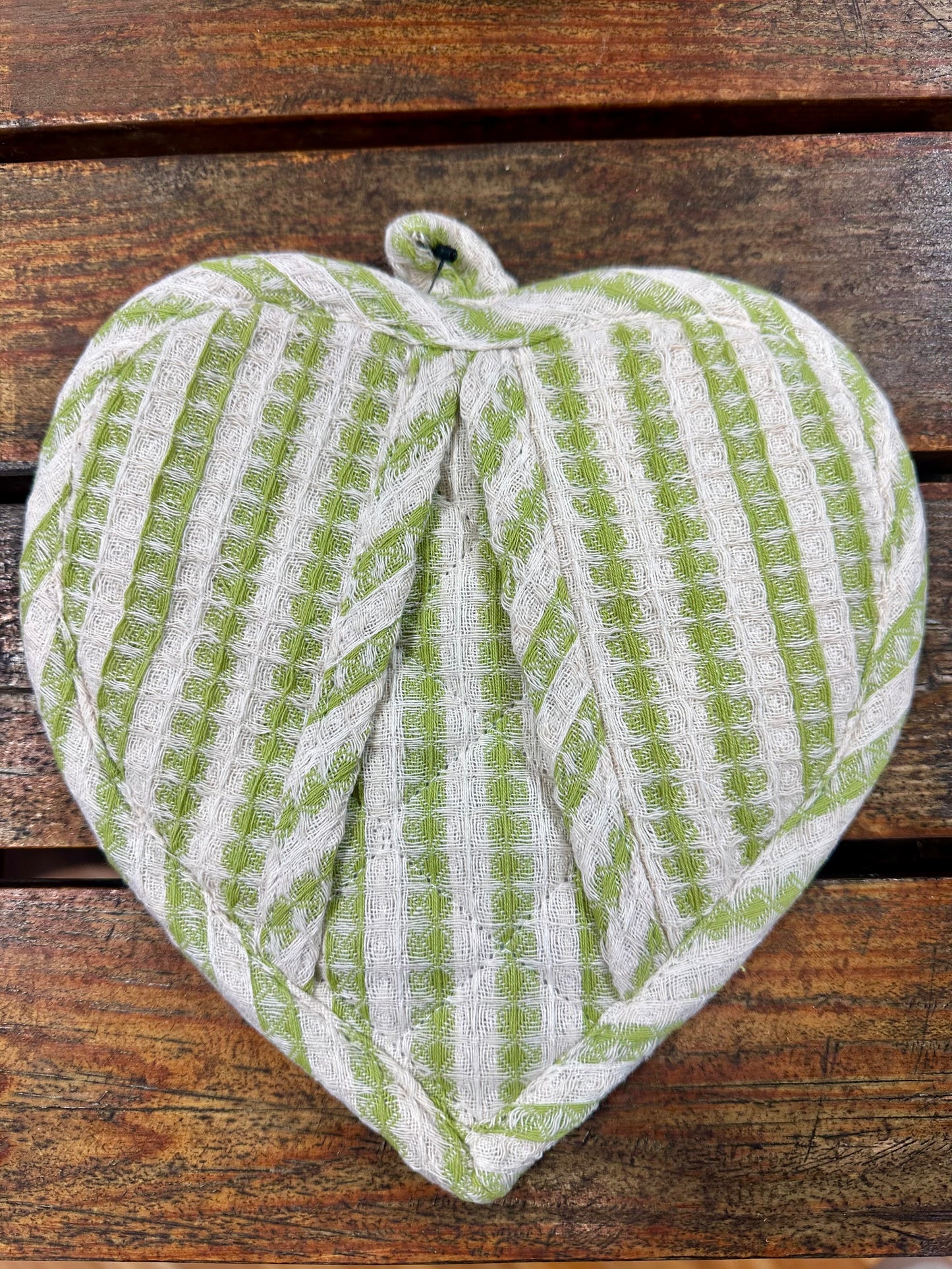 Cotton Quilted Waffle Weave Heart Shaped Pot Holder with Stripes, 3 Styles