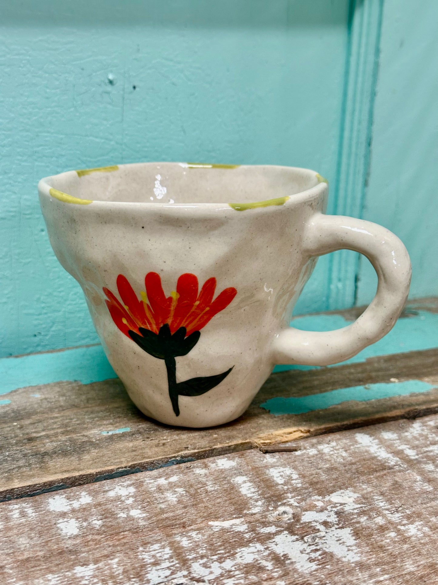 10 oz. Boho Hand-Painted Stoneware Mug with Flower Image, 4 Styles