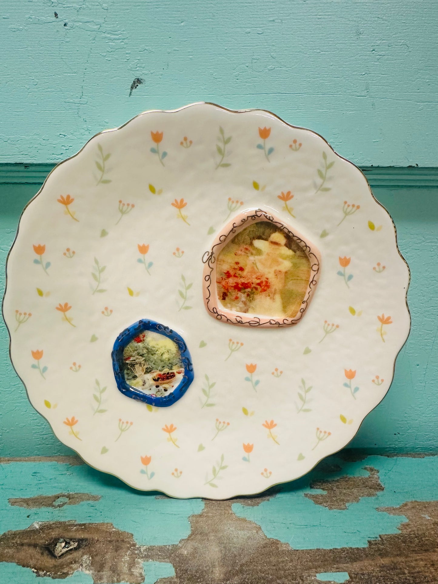 Embossed Hand-Painted Stoneware Plate, 4 Styles