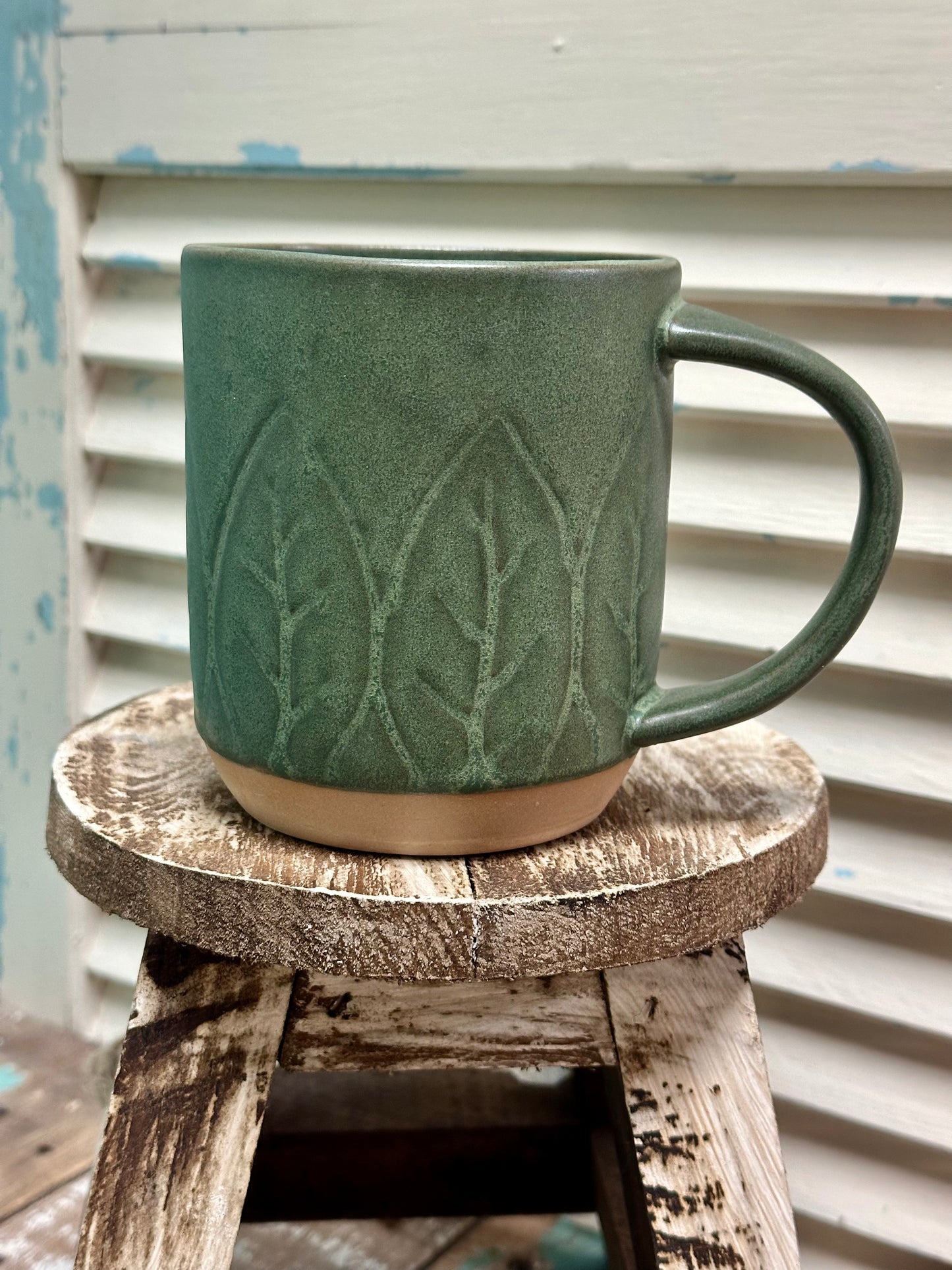 16 oz. Debossed Green Stoneware Mug, 2 Styles