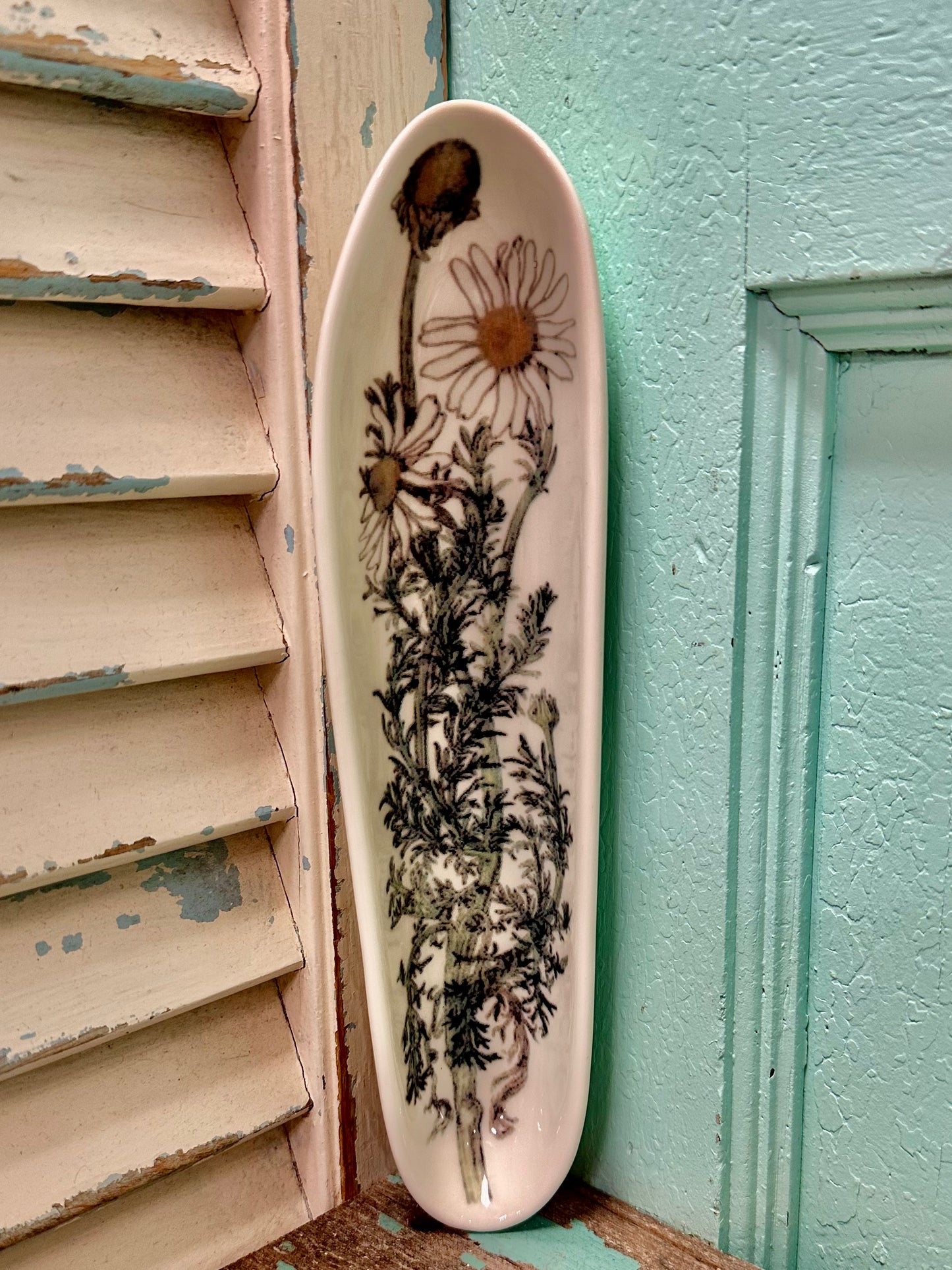 Stoneware Skinny Floral Trinket Dish, 2 Styles
